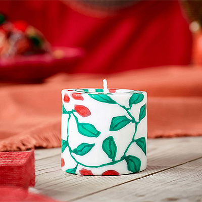 Christmas Candle with Holly Pattern Mini Pillar 6cm