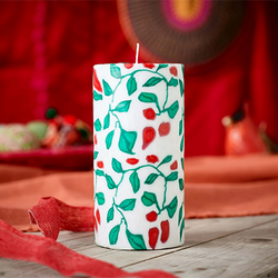 Christmas Candle with Holly Pattern Mini Pillar 9cm