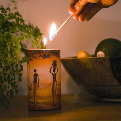 Hand Painted African Sunset Candle - 16cm