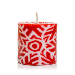 Mini Pillar Snowflake Candle - Red